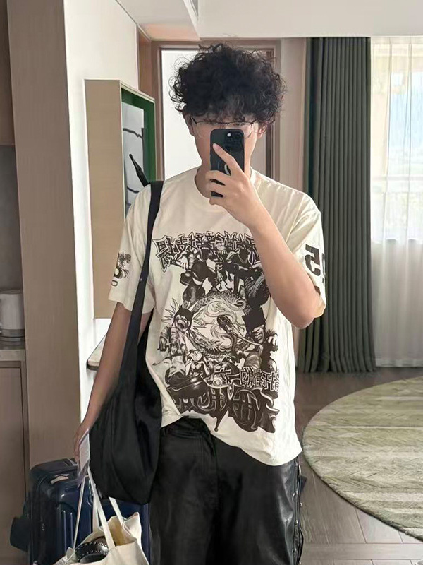 Travis Scott Fw25 Asian Limited Series Chest Printed Pattern Round Neck Short-Sleeved T-Shirt Men's and Women's Trendy Brand