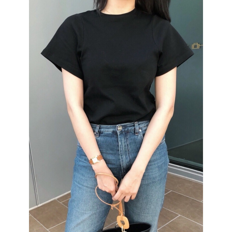Longmei Minimalist Pure Cotton Round Neck Short Sleeve T-Shirt for Women 2026 Spring/Summer New Tot Style Commuting Basic Versatile Top