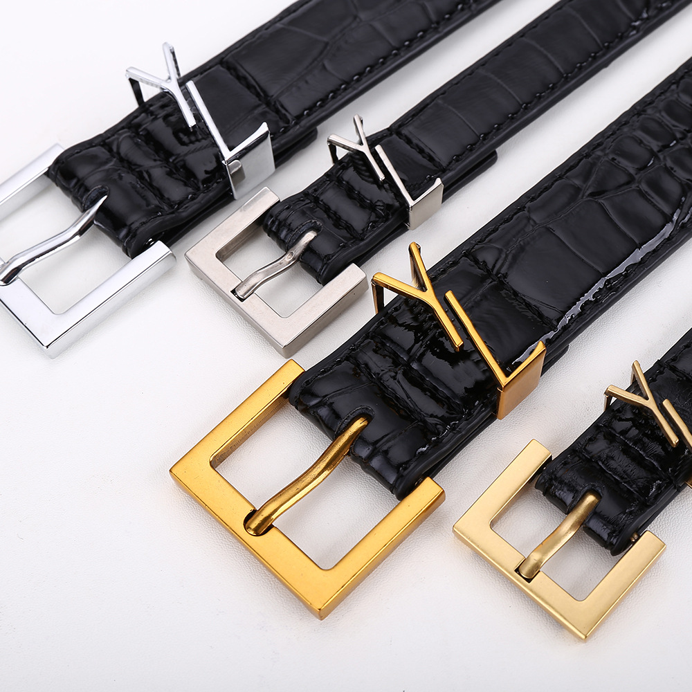 New Arrival Yang Shulin Women's Crocodile Pattern Belt Nuzhen Cowhide All-Match Jeans with Belt Women's Fashion Live Style