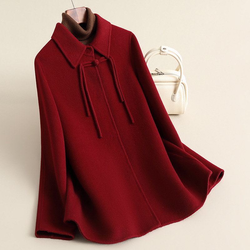 Spring New Red Coat New Chinoiserie 100% Wool Double-Sided Short Wool Coat Woolen Coat for Women