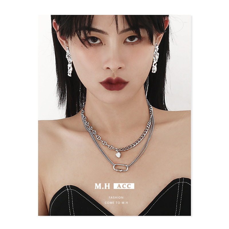 Alloy Necklace Ins Stacked European and American Style Jewelry Niche Design Necklace 2024 New Diamond-Encrusted High-End Chain