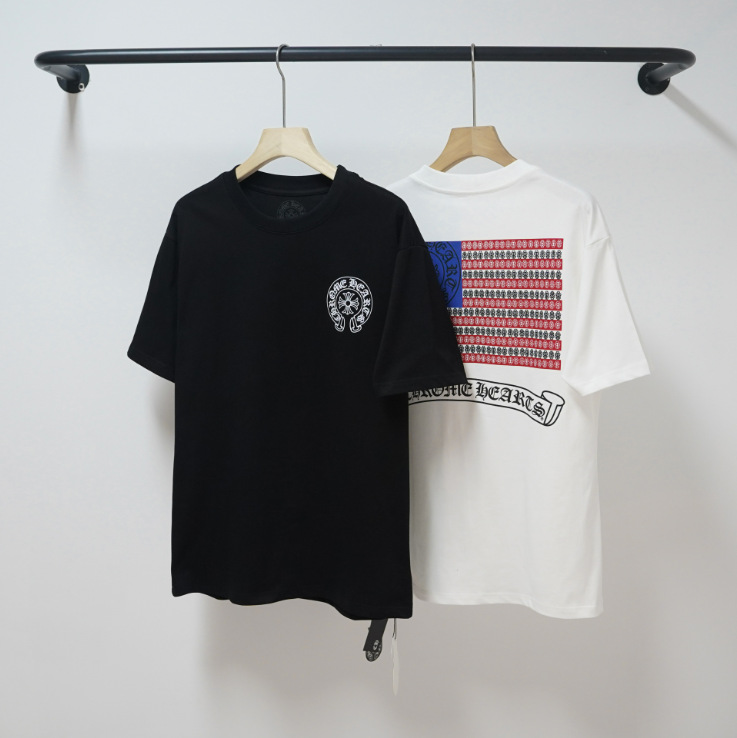 Cross-Border Foreign Trade Trendy Brand Chrome Heart Short-Sleeved Tops for Men and Women, Loose-Fitting T-Shirts