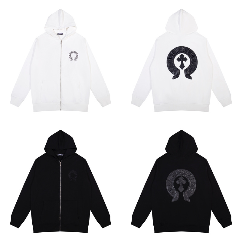 24Ss Autumn and Winter New Correct Version Crow Sweatshirt Dark Funeral Cross Leather Letter Embroider Zipper Jacket