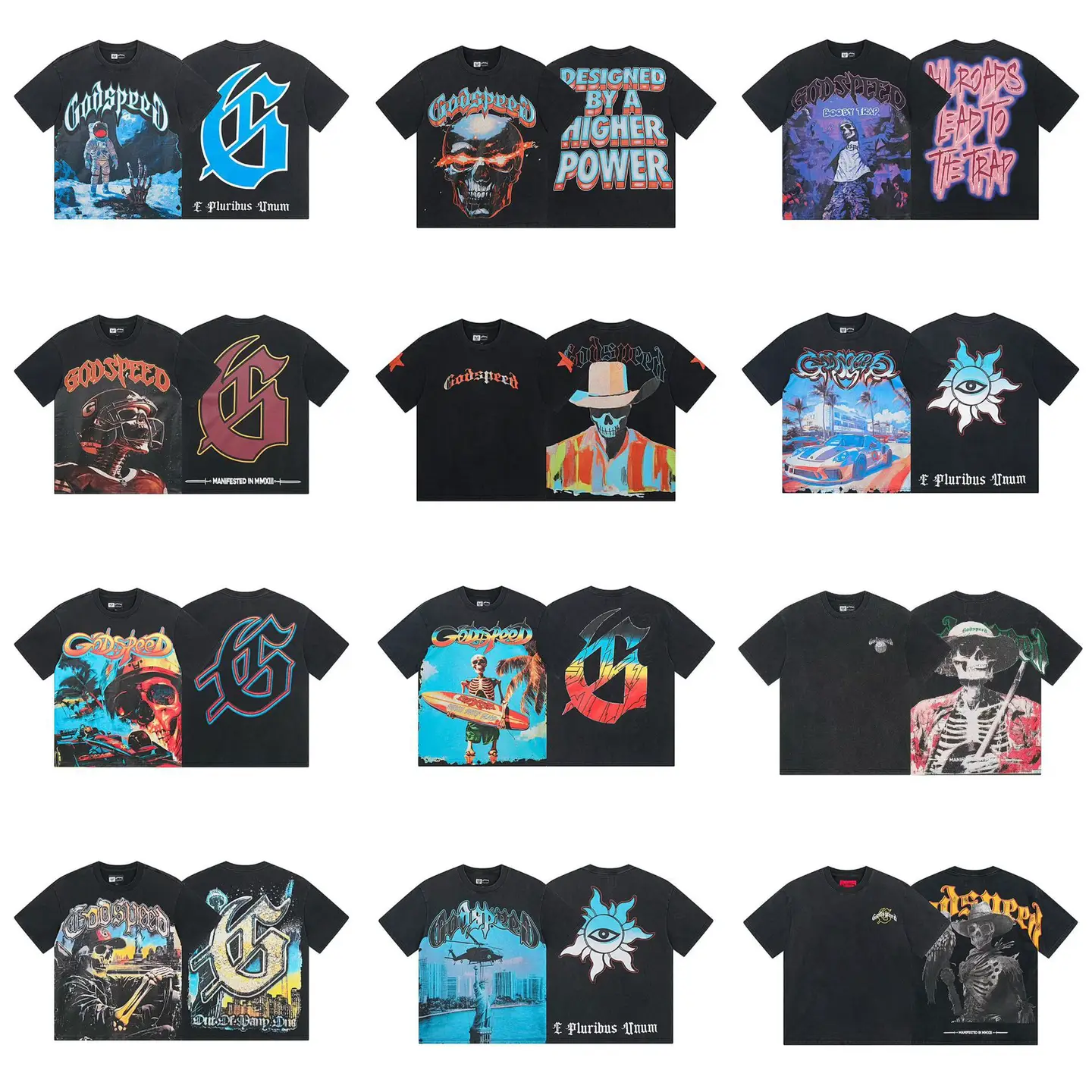 Amirigodspeed High-Quality American Fashion Brand Street Rock Skull Washed and Distressed Printed Loose Short-Sleeved t