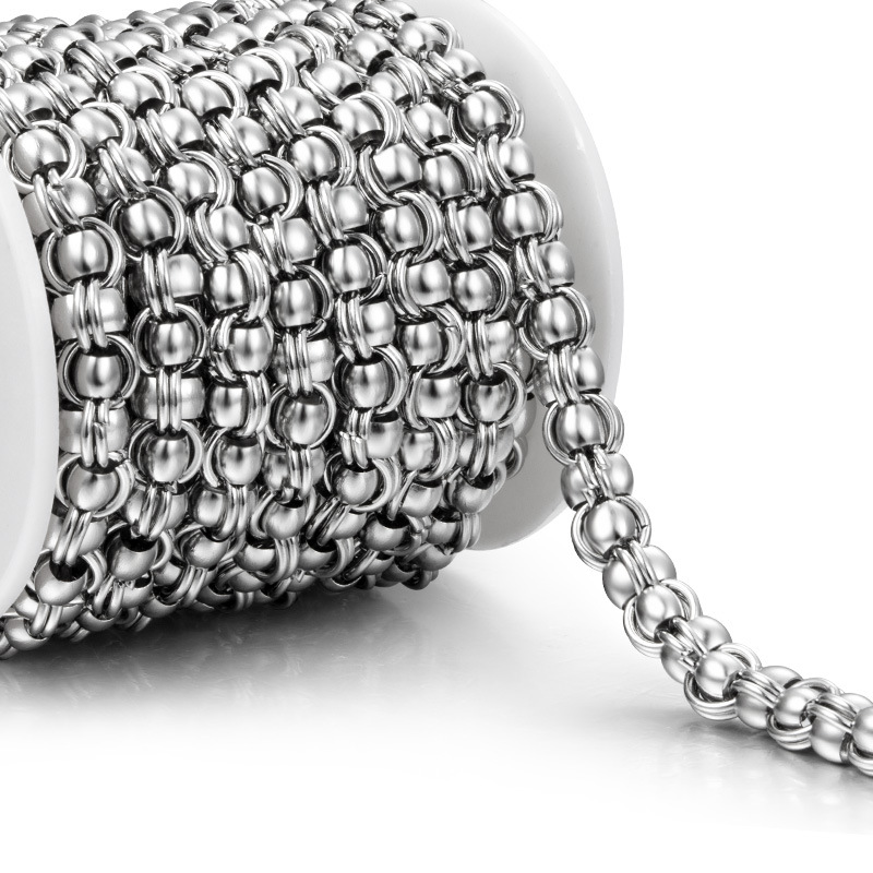 Stainless steel flat pearl chain ball bead chain color retention personality punk men's and women's necklace bracelet matching chain jewelry chain diy