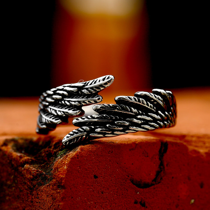 beier new stainless steel angel wings fashion ring wholesale foreign trade retro personality feather titanium steel ring