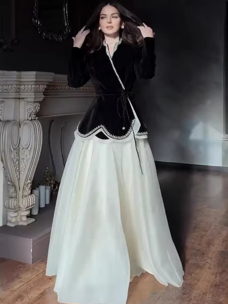 2026 Spring New Foreign Trade Style European and American Amazon High-End Slim Fit Long Sleeve Waist-Cinching Rhinestone Suit Jacket and Pants Two-Piece Set