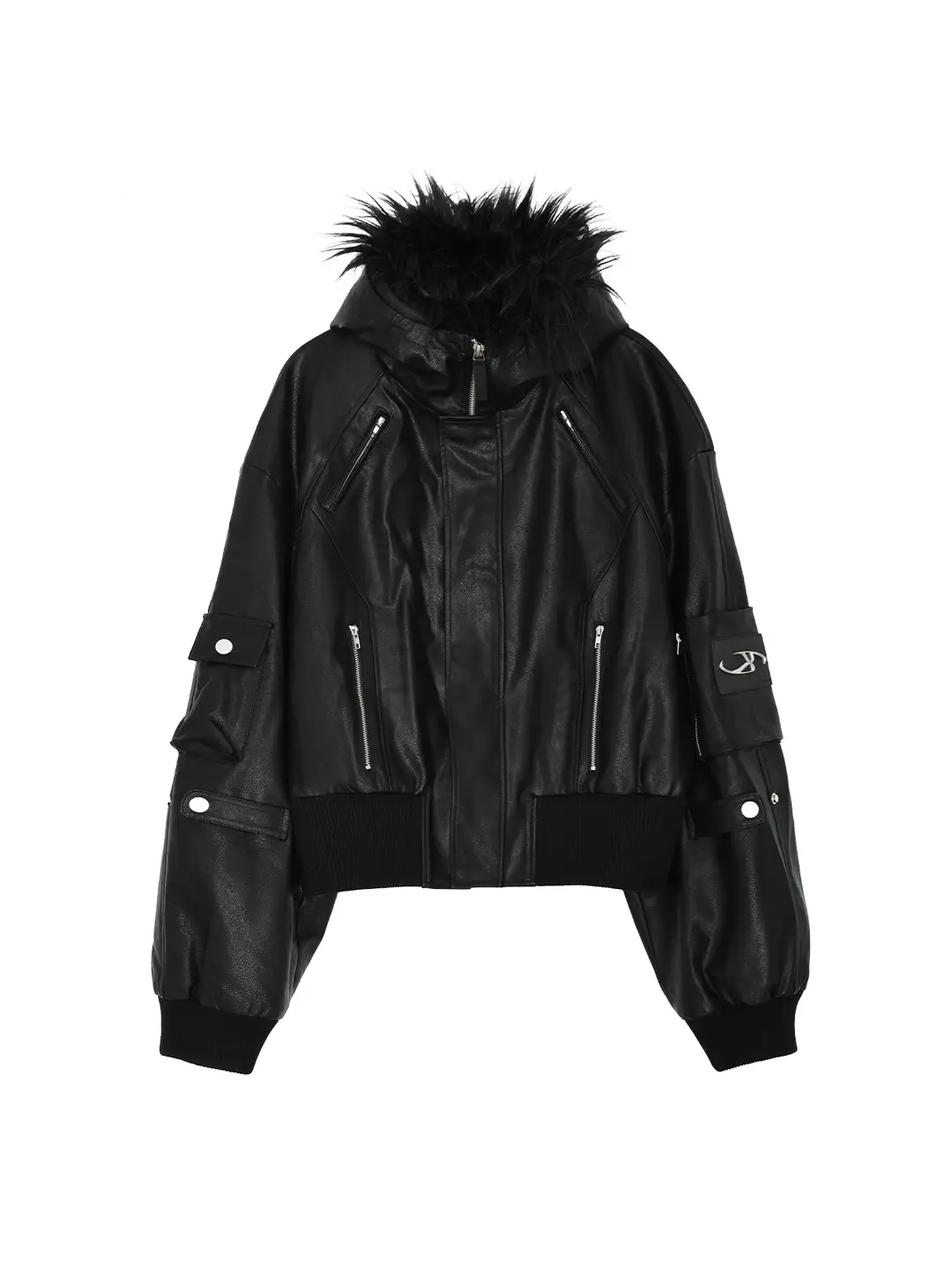 Imxs [Celebrity Same Style] Sonhan Sculpture Large Fur Collar Jacket Pu Leather Jacket jacket Couple Cotton Jacket Outwear Trendy