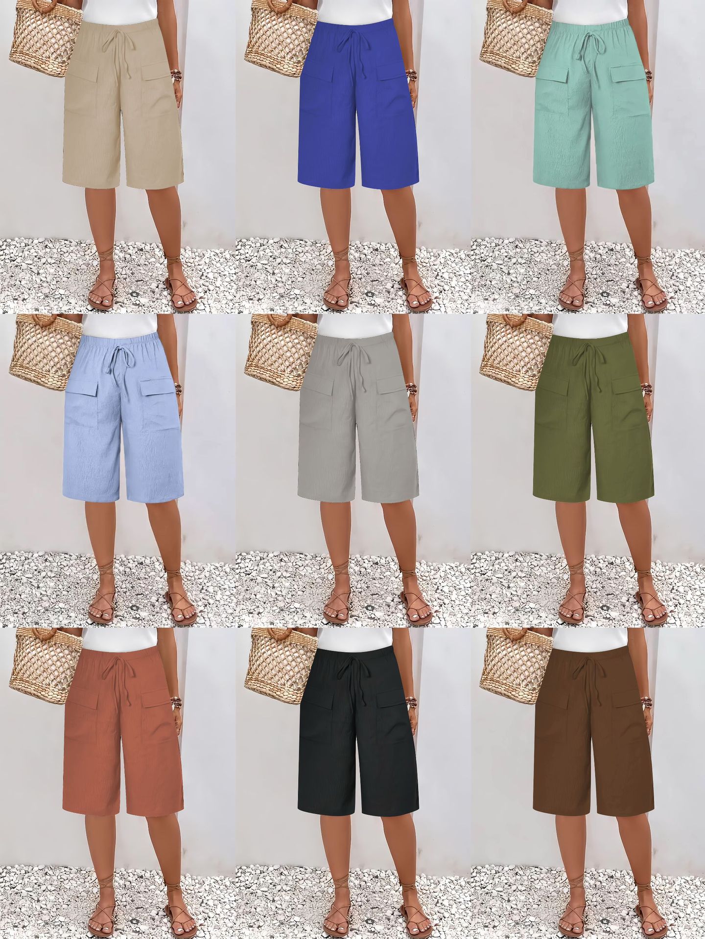 European and American Cross-Border 2025 New Amazon Temu Shein Foreign Trade Women's Clothing Pocket Casual Shorts Mid-Length Pants
