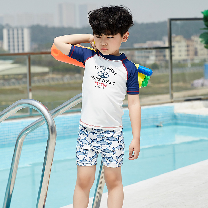 New boys' swimsuit split suit beach sun protection baby swimsuit shark pattern children's swimsuit men
