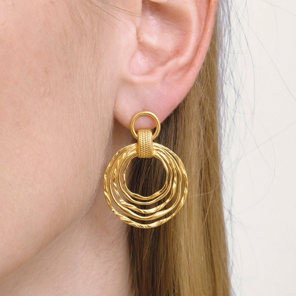 Vintage Cross-Border Hollow Line Pendant Earrings Stainless Steel Vacuum Plated 18K Gold Versatile Earrings for Women