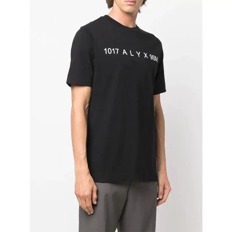 Letter Retro High Street 1017 Small Circle a on the Back of the Waist, Light Luxury Trendy Brand Logo, Half-Sleeve T-Shirt, Pure Cotton Black Short Sleeve