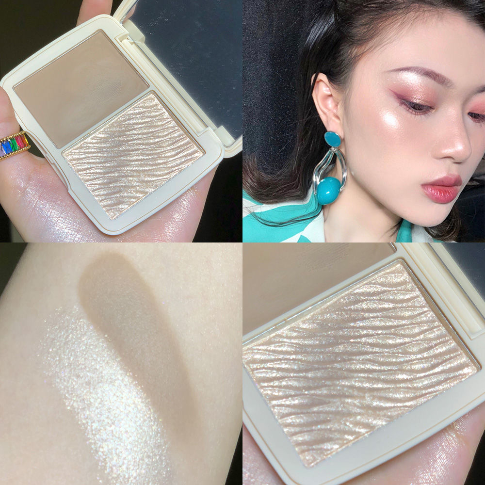 NOVO Two-color Face-fixing Plate Powder Cake Three-dimensional Shadow High-gloss Blush Silkworm Nose Shadow Face-fixing Fine Flash Eye Shadow Student
