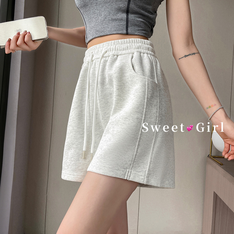Women's Simple Style Sports Shorts, Summer 2026 New Casual Cotton Loose Fit with Small Slit, Three-Quarter Length Wide-Leg Pants for Outerwear
