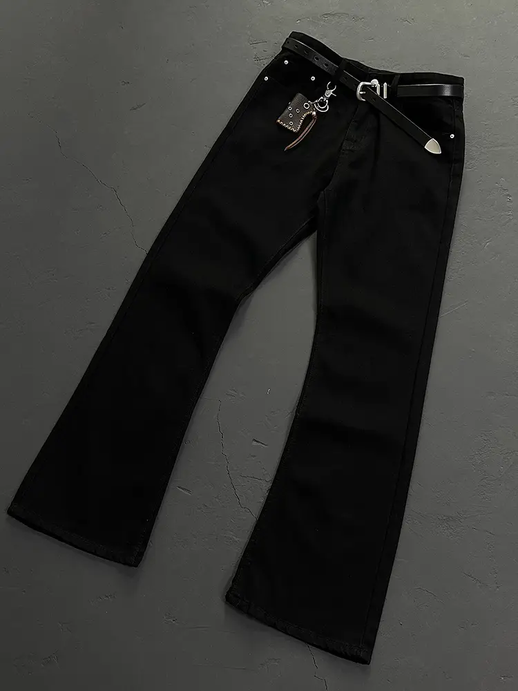 Graydreams Bajia Black Cow High Street Scimitar Jeans Men's Straight Slim Fit Slightly Flared Cleanfit Pants Trendy