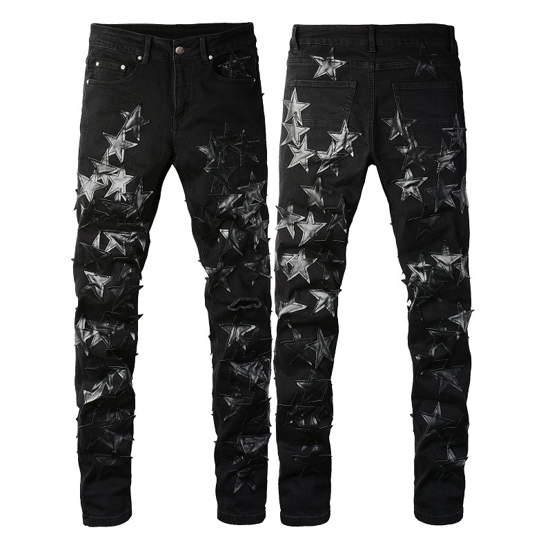 Foreign Trade Men's High Street Fashion Brand Five-Pointed Star Patch Men's Jeans Men's Pants Youth Slim Feet 691