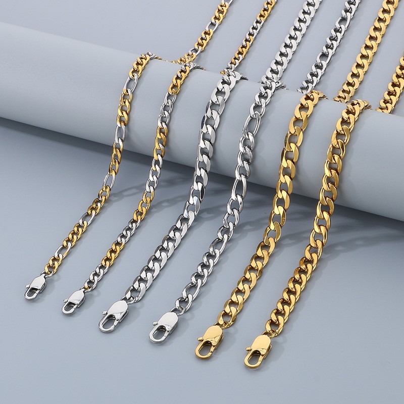 European and American Cross-Border Fashion Hip-Hop Stainless Steel Chain Jewelry Cut Edge Nk Chain Necklace Figaro Chain Jewelry