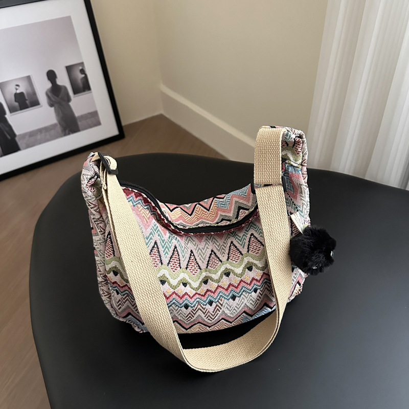 Crossbody Bag Women's 2024 Spring and Summer New Arrival Large Capacity Canvas Shoulder Bag All-Match College Student's Handbag Dumpling Bag