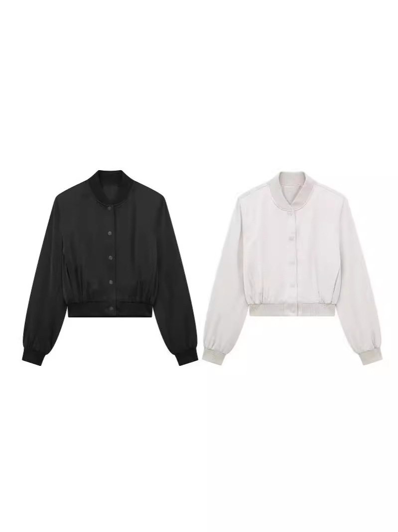 Zatrax-2024 spring and autumn European and American style women's stand collar silk satin texture short jacket