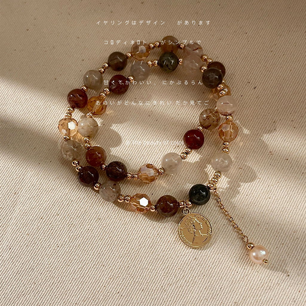 Red Hair Crystal Natural Stone New Chinese Style Light Luxury Style High-End Glass Crystal Bracelet High Quality Hand Jewelry Wholesale