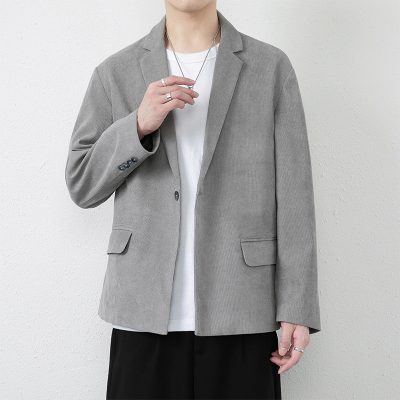 Corduroy Men's Casual Suit, Spring and Autumn Trendy Brand Loose Single-Breasted High-End Jacket, Stylish Men's Suit
