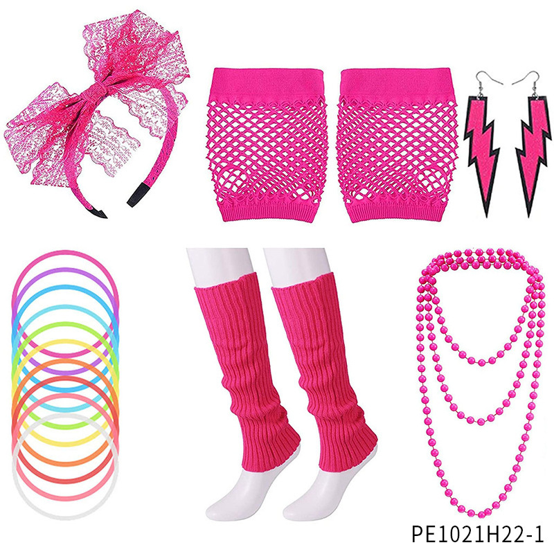 Amazon Best Selling 1980S Bachelor Party Colorfulful Neon Necklace Bracelet Set 80S Costume Props