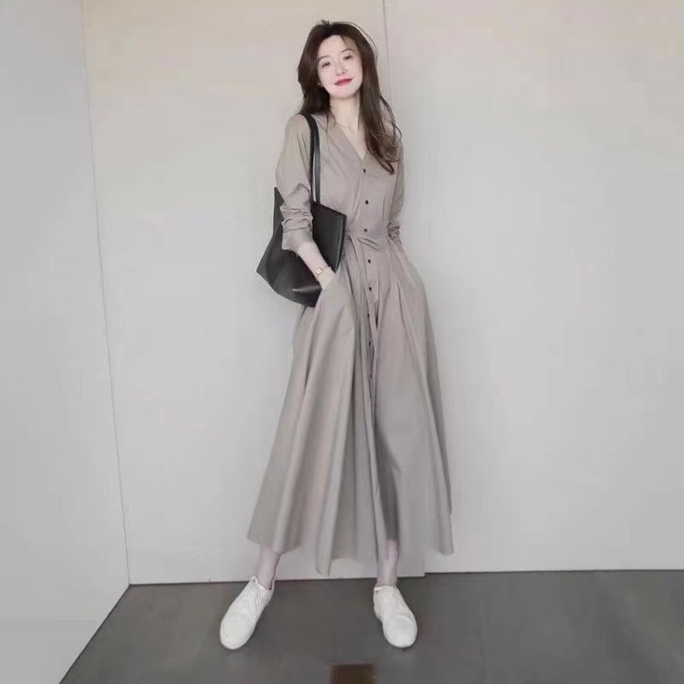 Women's Spring Salt-Style French Tea Break Long Dress, Elegant Retro Gentle First Love Dress, Designer Shirt Dress for Women