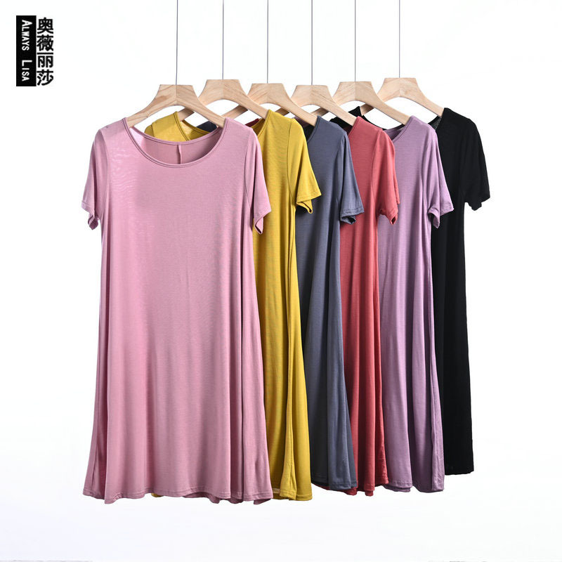 2024 New Loose Modal Dress Women's Summer Thin Large Swing Skirt Plus Fat Plus Large Outer Wear Nightdress