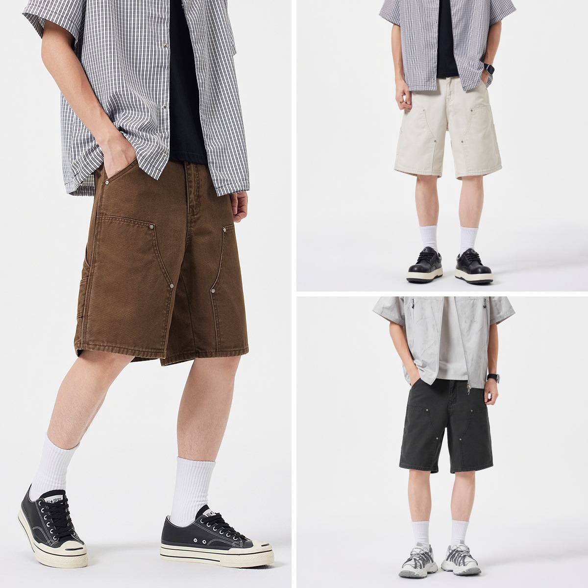 American-Style Heavy-Duty Work Shorts for Men, Summer Loose Fit, New French-Style Casual Straight-Leg Denim Shorts