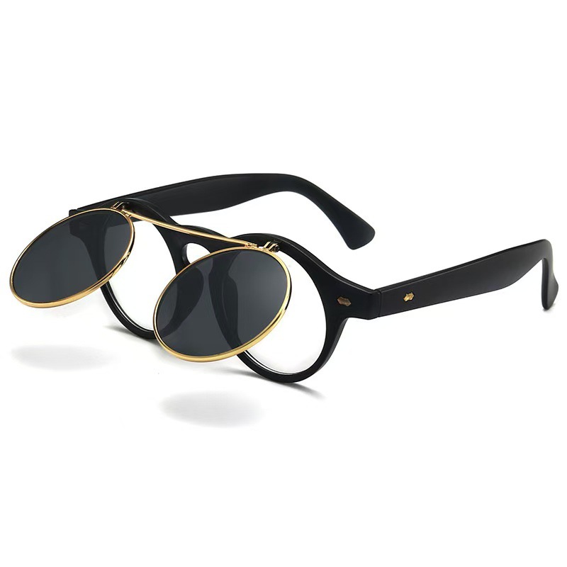 Retro Flip Sunglasses Punk Steam Round Double-Layer Sunglasses 8008 European and American Cross-Border Trendy Solar Eyes