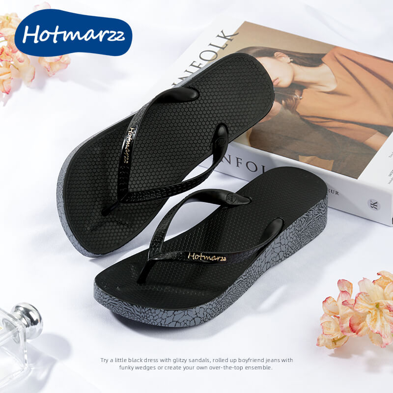 Hotmarzz Heima Women's Printed High-Heeled Slippers Wedge Non-Slip Sandals Summer Waterproof Slippers