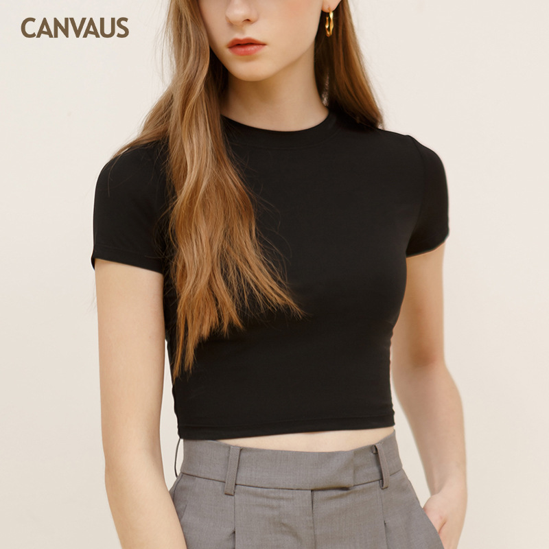 CANVAUS Women's New Short Navel Exposed Short-sleeved Modal Slim-fit Summer Round Neck T-shirt Women's K265