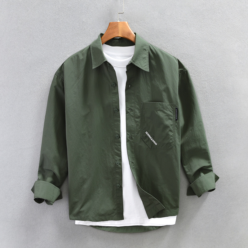 Japanese-Style Retro Workwear Shirt for Men, Long-Sleeve, Heavy-Duty, Loose Fit, Spring and Autumn, Trendy Foreign Trade Jacket