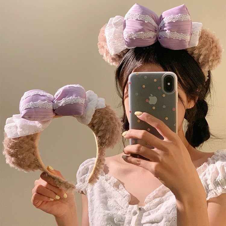 Bow Bear Ears Plush Headband for Women, Versatile Hairpin for Going Out, Face Wash, Hair Press, Photo Headband, Hair Accessory
