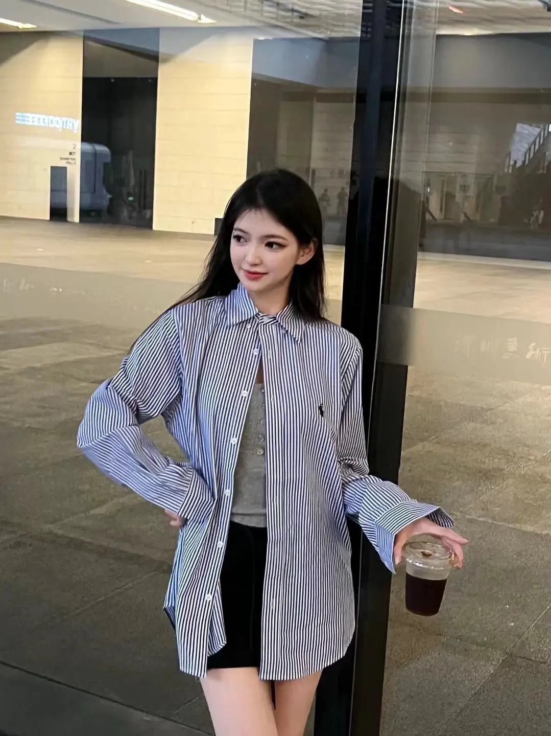 RL Striped Embroidered Button-Down Collar Long-Sleeve Casual Shirt