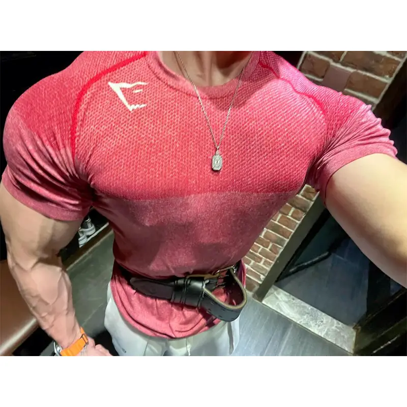 British gymshark shark phantom IV seamless quick dry slimming short-sleeved t-shirt men's sports fitness training clothes