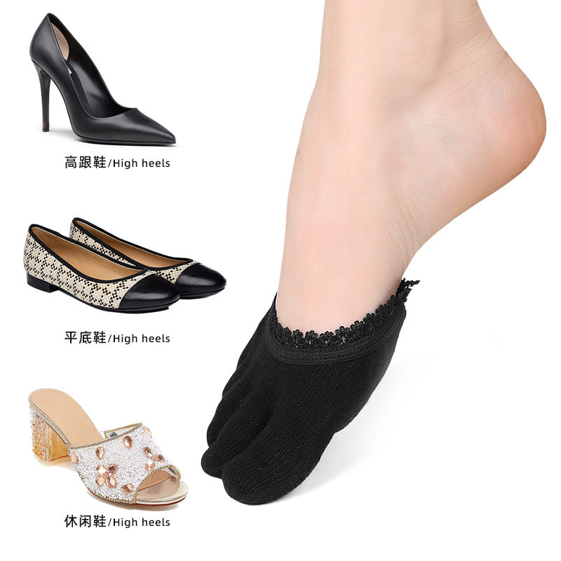 Invisible Half Socks Women's Summer High Heels Sweat Absorbing Shock Absorbing Lace Finger Socks Thin Shallow Mat