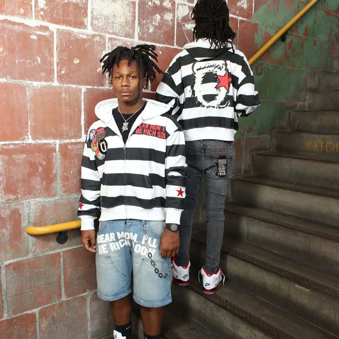 2025 new cross-border hooded sweater long-sleeved 2025 new striped Europe and the United States loose hundred sweater