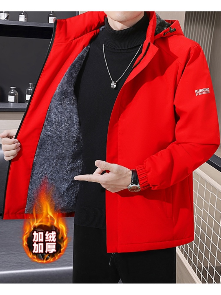 Cross-border Winter Windproof Jacket Men's Thick Cap-off Work Jacket fleece-lined Cotton Clothes Jacket