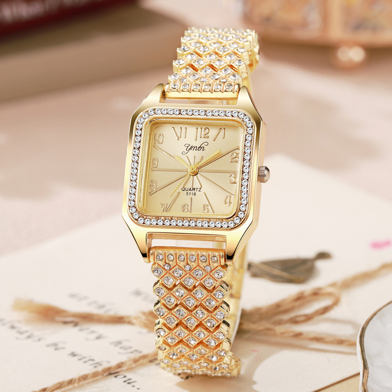 Cross-border explosions high-end fashion steel with diamond ladies watch square full diamond digital ray quartz watch wholesale