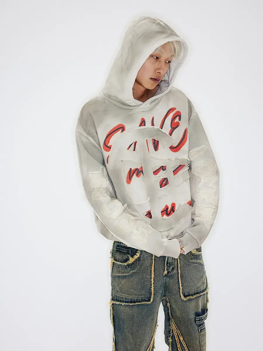 Save the Soul Dirty Patch Embroidery Print Hooded Sweatshirt