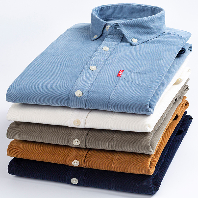 New men's cotton shirt cotton corduroy long sleeve retro slim shirt Korean comfortable breathable cross-border