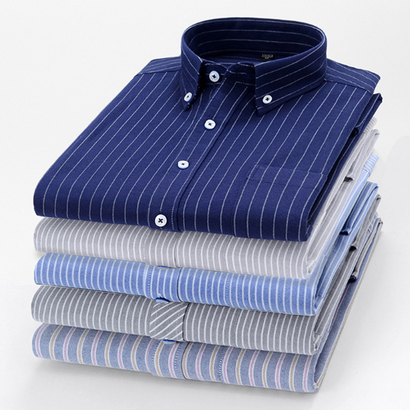 New 2025 Spring Korean Style Shirt for Men, Cotton Oxford Spinning, Iron-Free, Casual, Versatile Long-Sleeved Stripesd Shirt for Men