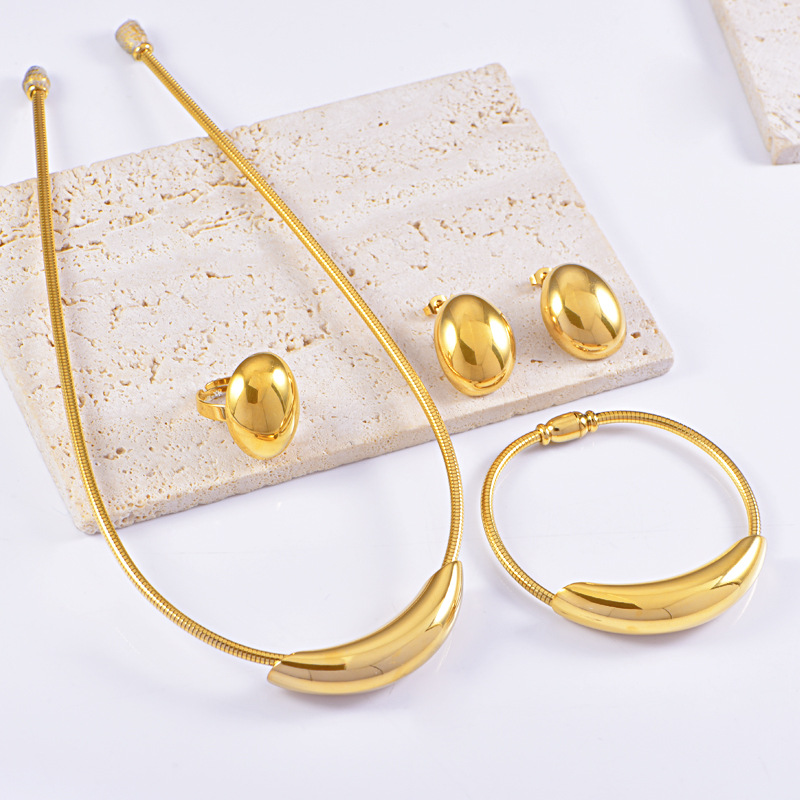 European and American Exaggerated Titanium Steel Iron Buckle Collar All-match Smile Bracelet Cross-border All-match Earrings Necklace Stainless Steel suit