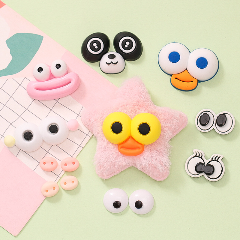 Funny sausage mouth eyes pig nose diy cream glue phone case plush toy material hairpin resin accessories