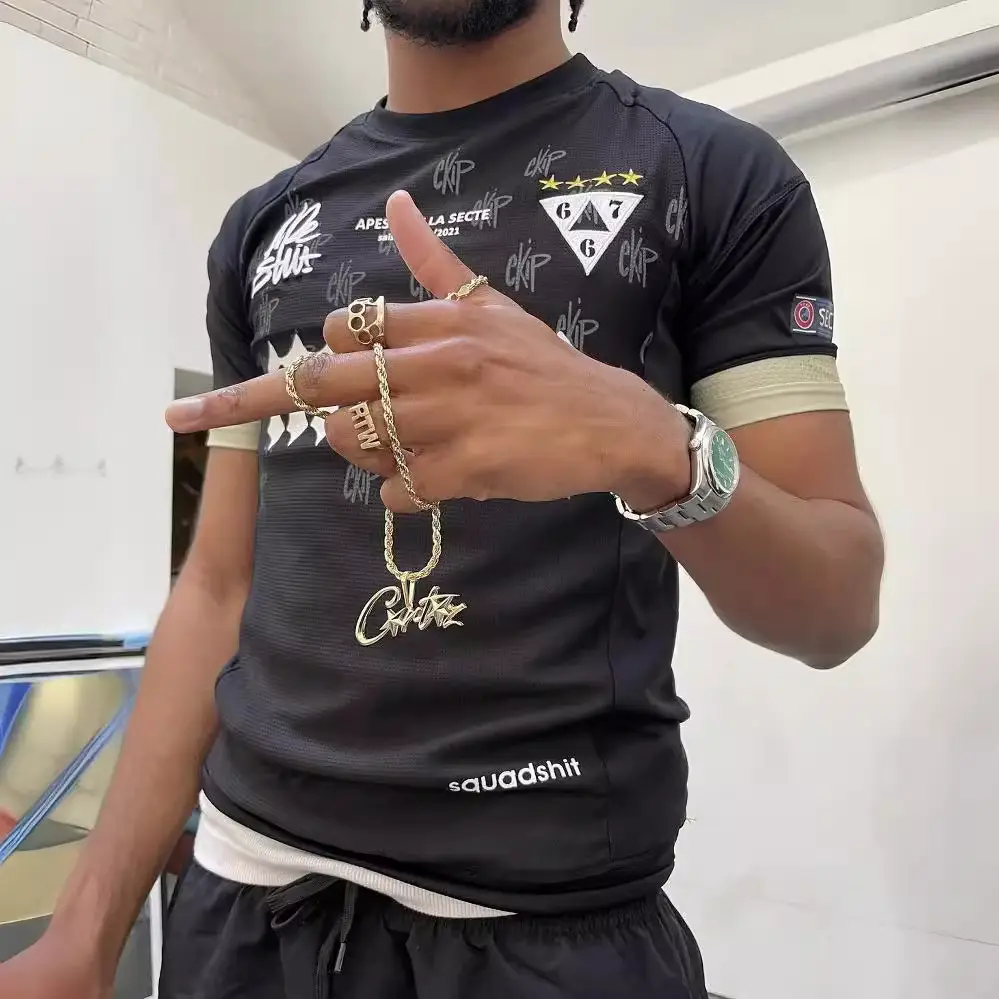 Apeshit jersey short sleeve full print T-shirt sports leisure embroidery logo European and American star jersey hip hop street tide