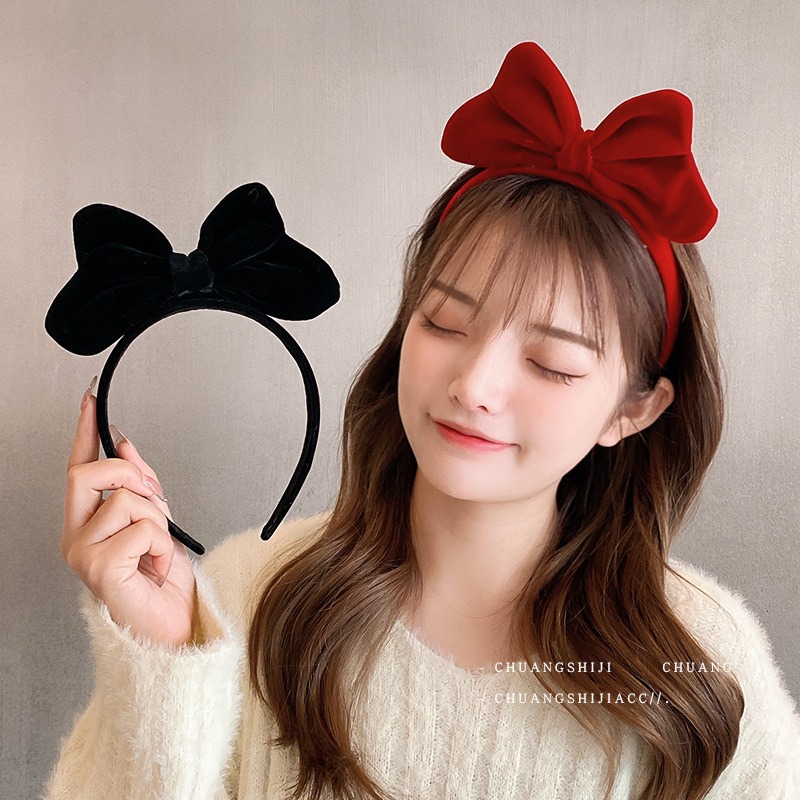 Internet Celebrity Style Velvet Large Bow Hairband, Non-Slip Headband for Women, Lolita Girl Hair Accessory