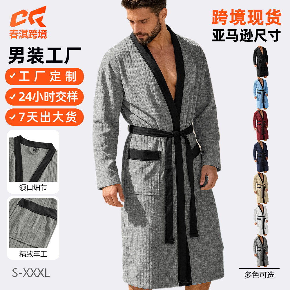跨境欧美华夫格提花浴袍桑拿服薄款睡袍长情侣家居服酒店休闲浴袍 Fotografie QC de pe 1688 pe Qualit.ly