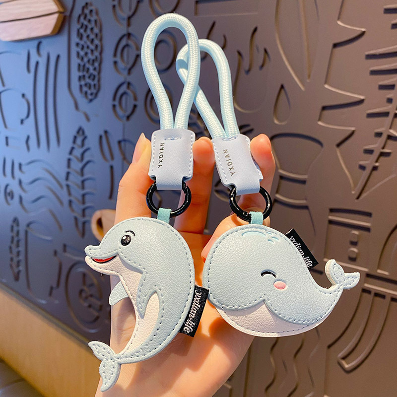 Cartoon Leather Marine Animal Keychain Pendant Cute Little Dolphin Couple Gift Key Chain Ring School Bag Pendant