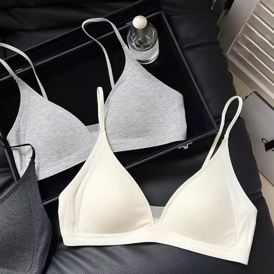 French Deep V Triangle Cup Underwear for Girls No Steel Ring 2025 Explosive Beautiful Back No Mark Gather Summer Thin Bra